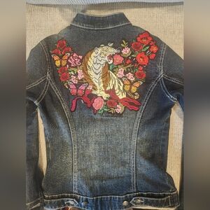 Harley Davidson denim jacket with back patches, size xs-s